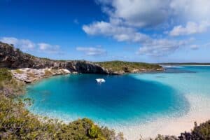 The famous Dean's Blue Hole, second deepest in the world on Long Island, Bahamas, Caribbean