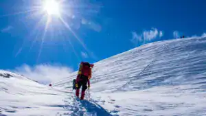 central tianshan  kazakhstan aug 2018 climbers crossing the slope
